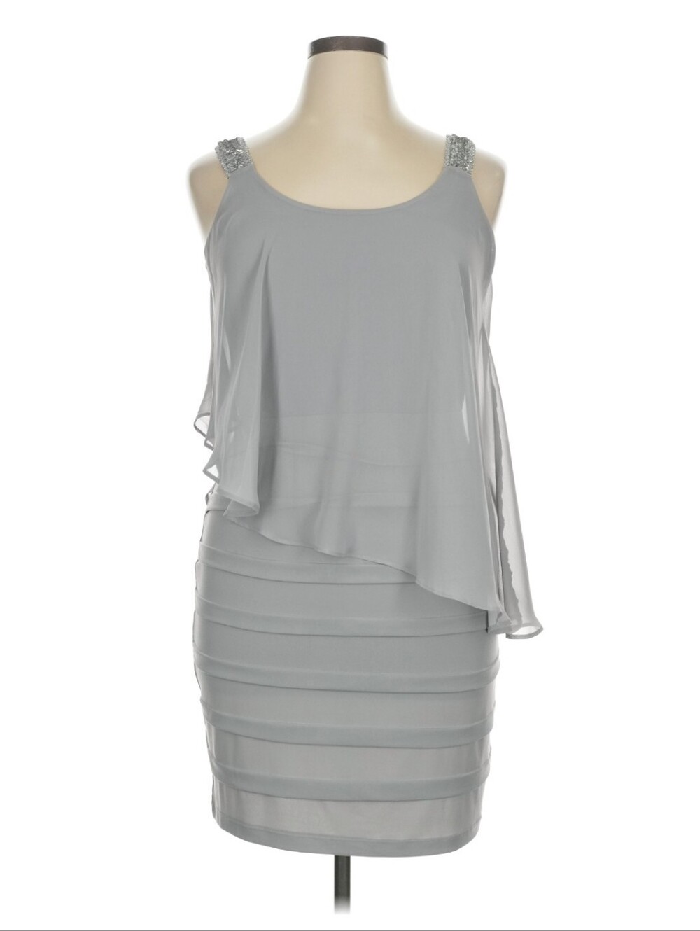 Enfocus Studio Silver-Gray Layered Chiffon Cocktail Dress